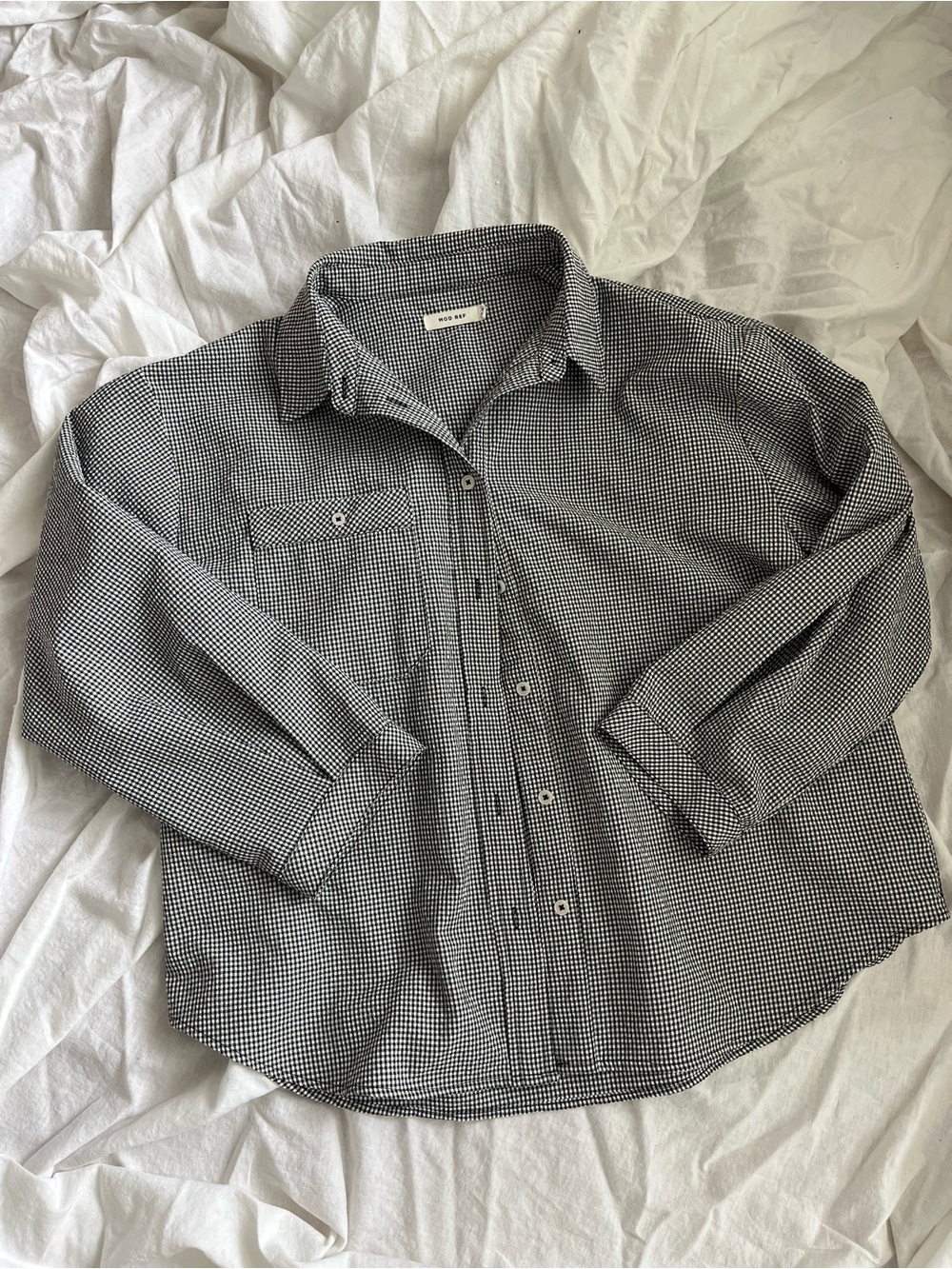 Black & White 3/4 Sleeve Gingham Button-Up Shirt